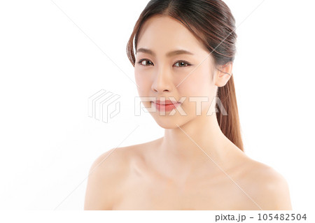 Beautiful young asian woman with clean fresh skin on white background, Face care, Facial treatment, Cosmetology, beauty and spa, Asian women portrait. 105482504