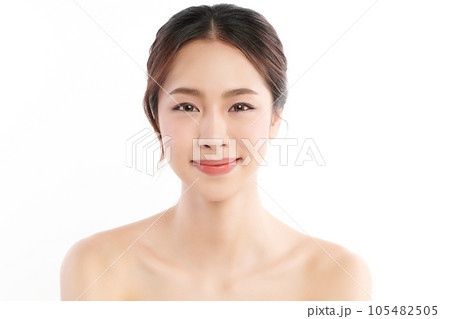 Beautiful young asian woman with clean fresh skin on white background, Face care, Facial treatment, Cosmetology, beauty and spa, Asian women portrait. Beautiful young asian woman with clean fresh skin on white background, Face care, Facial treatment, Cosmetology, beauty and spa, Asian women portrait. 105482505