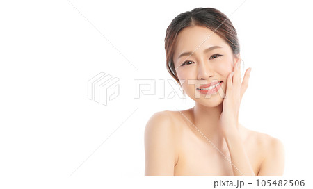 Beautiful young asian woman with clean fresh skin on white background, Face care, Facial treatment, Cosmetology, beauty and spa, Asian women portrait. 105482506