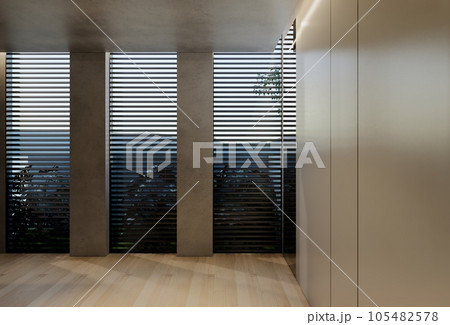 Modern empty room interior design contemporary, with natural tones on the room, walls, floor and ceiling.  rendering illustration 105482578