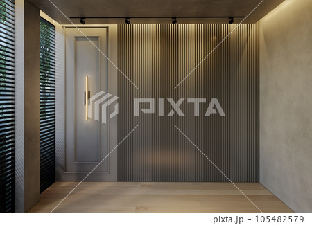 Modern empty room interior design contemporary, with natural tones on the room, walls, floor and ceiling.  rendering illustration 105482579