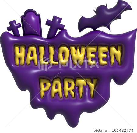3D illustration. Island icon with Halloween party text. and on top are tombs, tombs and bats. 105482774