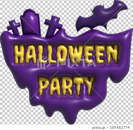3D illustration. Island icon with Halloween party text. and on top are tombs, tombs and bats. 105482774