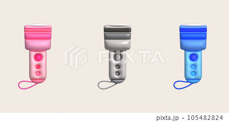 3d illustration flashlight with a bright beam. Electric lamp battery powered. Pocket flashlight 3d illustration flashlight with a bright beam. Electric lamp battery powered. Pocket flashlight 105482824