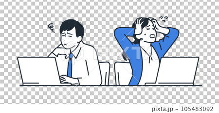PCの前で悩む2人の会社員のシンプルなベクターイラスト素材 105483092