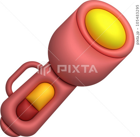 3d illustration flashlight with a bright beam. Electric lamp battery powered. Pocket flashlight 105483295