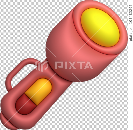 3d illustration flashlight with a bright beam. Electric lamp battery powered. Pocket flashlight 105483295