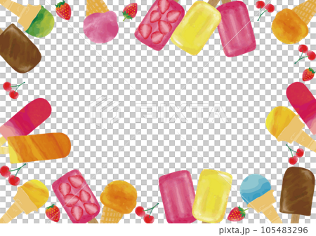 水彩觸摸冰淇淋、草莓和櫻桃框架 105483296