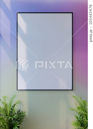 Frame photo mockup with sky blue wall background. Render Illustration Frame photo mockup with sky blue wall background. Render Illustration 105483476