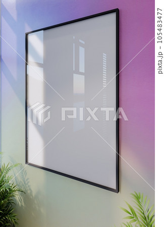 Frame photo mockup with sky blue wall background.  Render Illustration 105483477