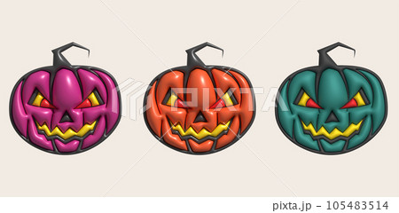 3D illustration. The face of a devil pumpkin on Halloween. 105483514