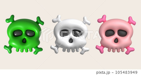 3D illustration. Face of a devil skull and bones for Halloween. 3D illustration. Face of a devil skull and bones for Halloween. 105483949