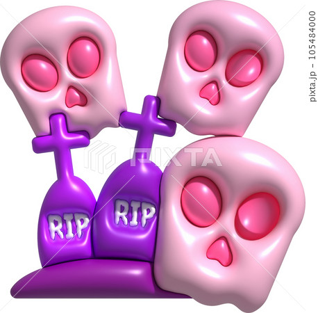 3d illustration. Devil skull face and tombstone graveyard for Halloween. 3d illustration. Devil skull face and tombstone graveyard for Halloween. 105484000