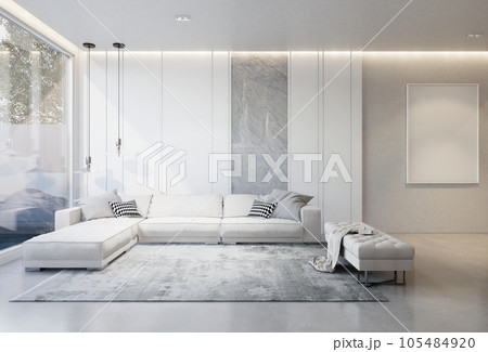 minimal interior of the living room with a white base tone. illustration render minimal interior of the living room with a white base tone. illustration render 105484920