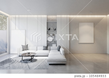 minimal interior of the living room with a white base tone. illustration render minimal interior of the living room with a white base tone. illustration render 105484933