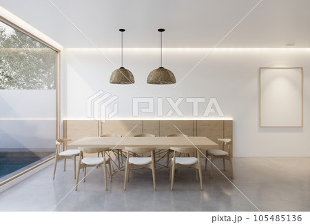 minimal interior of the living room with a white base tone. 3D illustration render 105485136