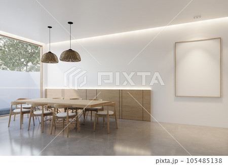 minimal interior of the living room with a white base tone. 3D illustration render 105485138