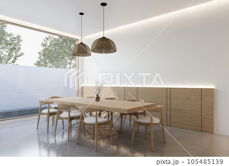 minimal interior of the living room with a white base tone. 3D illustration render minimal interior of the living room with a white base tone. 3D illustration render 105485139