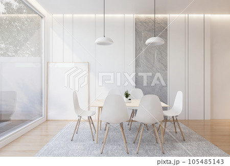minimal interior of the living room with a white base tone. 3D illustration render minimal interior of the living room with a white base tone. 3D illustration render 105485143