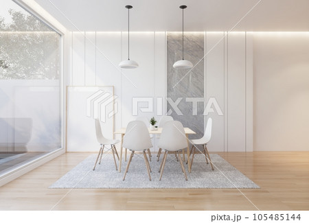 minimal interior of the living room with a white base tone. 3D illustration render 105485144