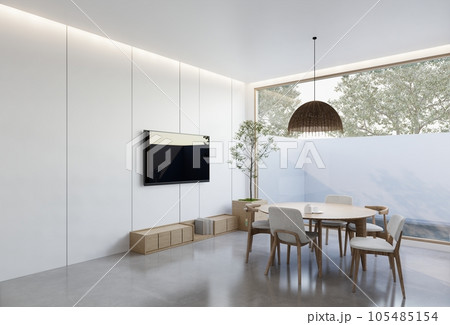 minimal interior of the living room with a white base tone. 3D illustration render minimal interior of the living room with a white base tone. 3D illustration render 105485154