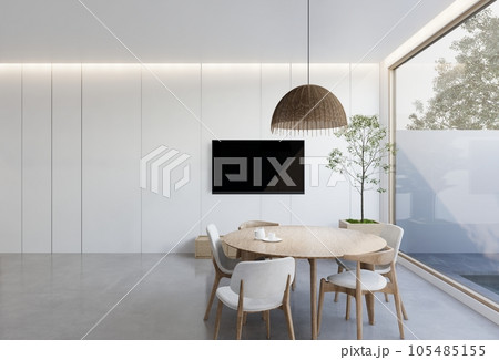 minimal interior of the living room with a white base tone. 3D illustration render minimal interior of the living room with a white base tone. 3D illustration render 105485155