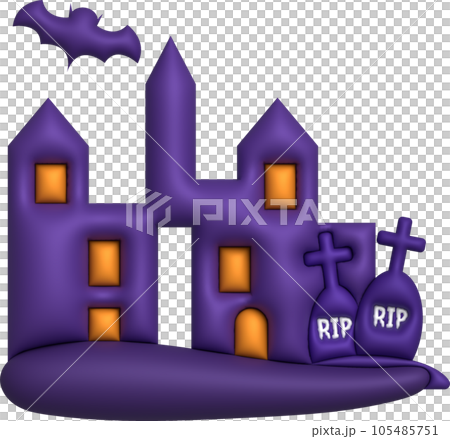 3D illustration. Halloween castle. with graves and bats 3D illustration. Halloween castle. with graves and bats 105485751