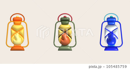 3d illustration camping lantern with handle. Vintage kerosene lamp with a wick. Travelers lighting equipment 3d illustration camping lantern with handle. Vintage kerosene lamp with a wick. Travelers lighting equipment 105485759