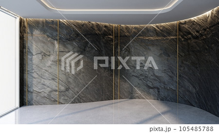 Empty room modern minimalist architecture with stone background, curved room, stone texture wall ,3d illustration rendering 105485788
