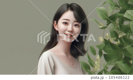 アジア人のボタニカルな美容・ビューティーイメージ（Generative AI） 105486122