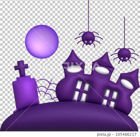 3D illustration. Halloween castle. with graves and spiders full moon 105486217