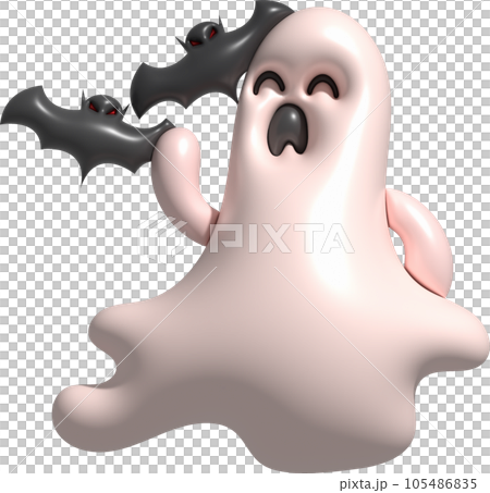 3d illustration. Halloween cute little ghost and bat. 3d illustration. Halloween cute little ghost and bat. 105486835