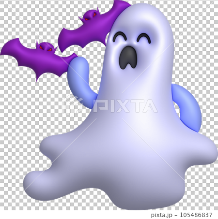 3d illustration. Halloween cute little ghost and bat. 105486837