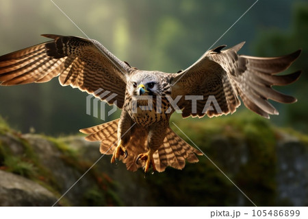 Flying falcon in the nature background 105486899