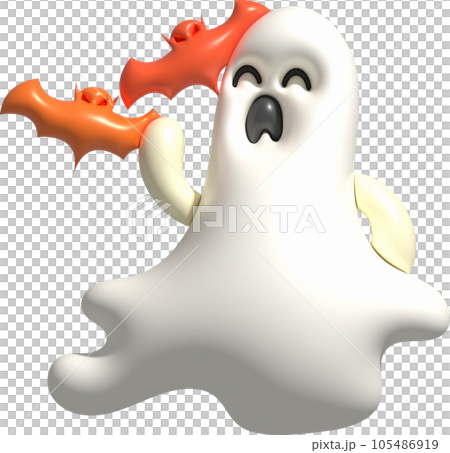 3d illustration. Halloween cute little ghost and bat. 105486919