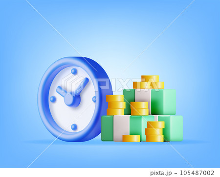 3D Clock with Dollars and Golden Coins 3D Clock with Dollars and Golden Coins 105487002