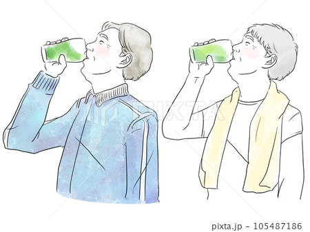 青汁を呑む男性の手書きイラスト 105487186