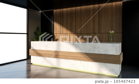 Interior design contemporary and luxurious modern reception desk, 3D illustration rendering 105487423