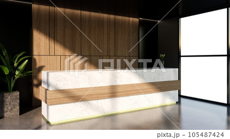 Interior design contemporary and luxurious modern reception desk, 3D illustration rendering Interior design contemporary and luxurious modern reception desk, 3D illustration rendering 105487424