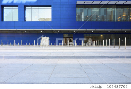 Empty streets and exteriors of shopping mall buildings in the city 105487703