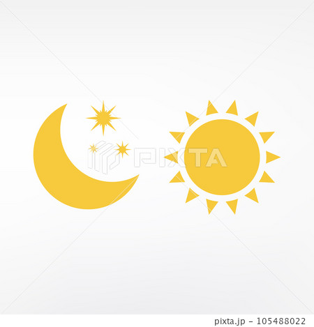 Night symbol of the moon with stars and sun, vector on white background Night symbol of the moon with stars and sun, vector on white background 105488022