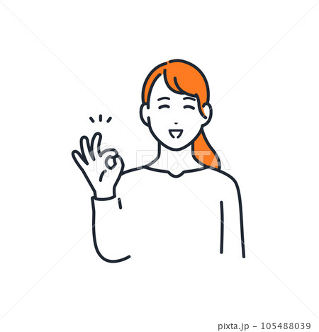 笑顔でOKサインをする若い女性のシンプルなベクターイラスト素材 105488039