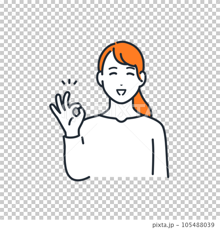 笑顔でOKサインをする若い女性のシンプルなベクターイラスト素材 105488039