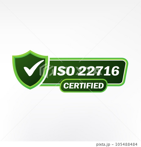 ISO 22716 Certified badge, icon. Certification stamp. Flat design vector illustration 105488484