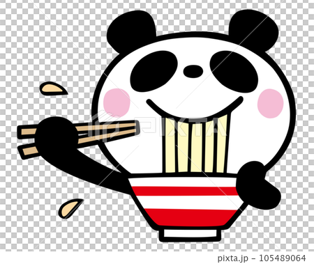 かわいいシンプルパンダ　ラーメンを食べる 105489064
