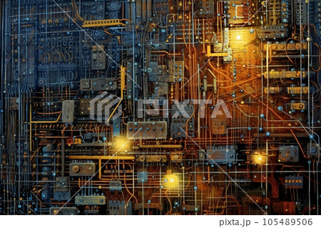 industrial steel pipelines and cables in blue tones industrial steel pipelines and cables in blue tones 105489506