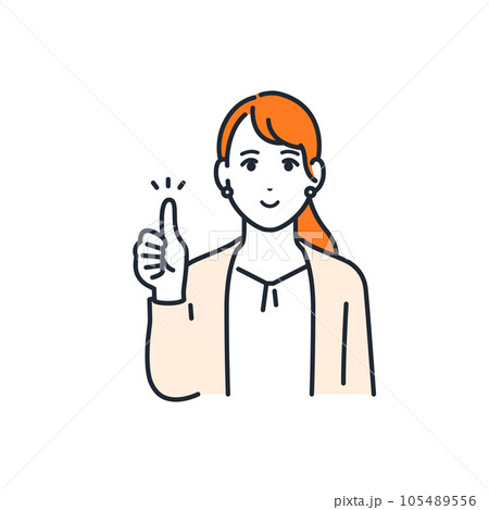 笑顔でグッドサインをするスーツを着た若い女性のシンプルなベクターイラスト素材 105489556