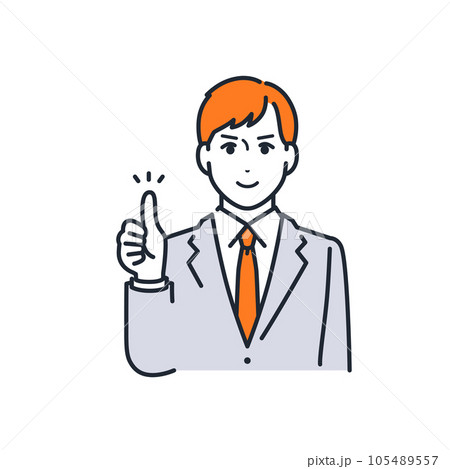 笑顔でグッドサインをするスーツを着た若い男性のシンプルなベクターイラスト素材 105489557