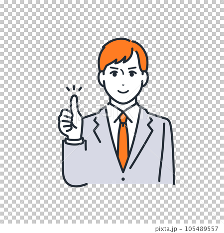 笑顔でグッドサインをするスーツを着た若い男性のシンプルなベクターイラスト素材 105489557