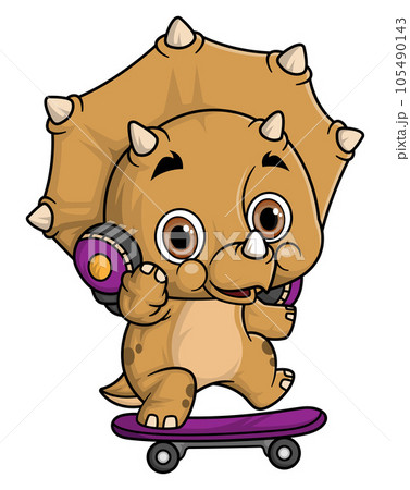 Cartoon funny little triceratops playing skateboard of illustration Cartoon funny little triceratops playing skateboard of illustration 105490143